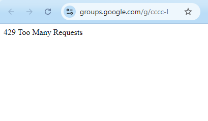 Screenshot showing blank browser with only the error 429 Too Many Requests